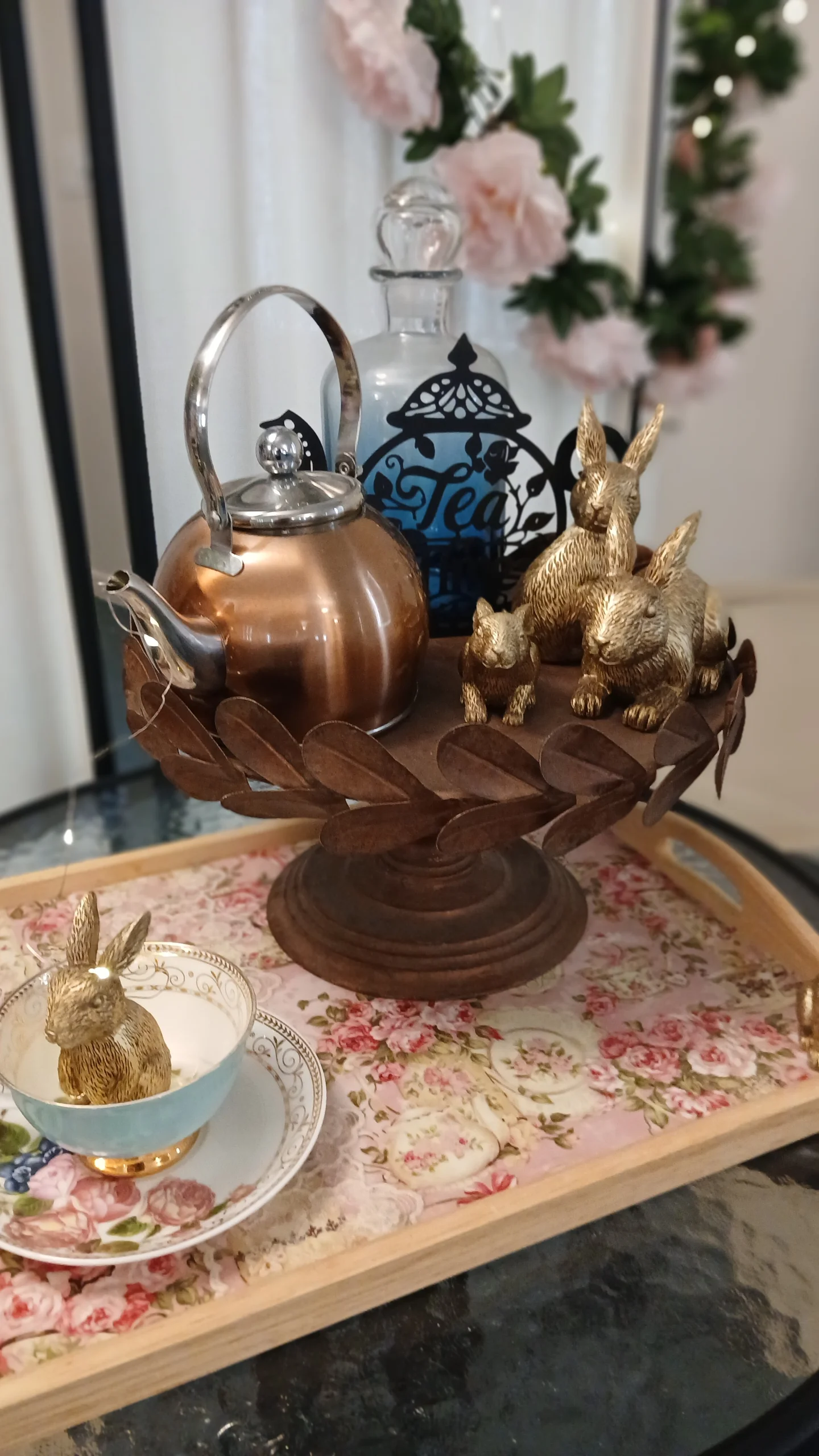 Tea party display with bunnies